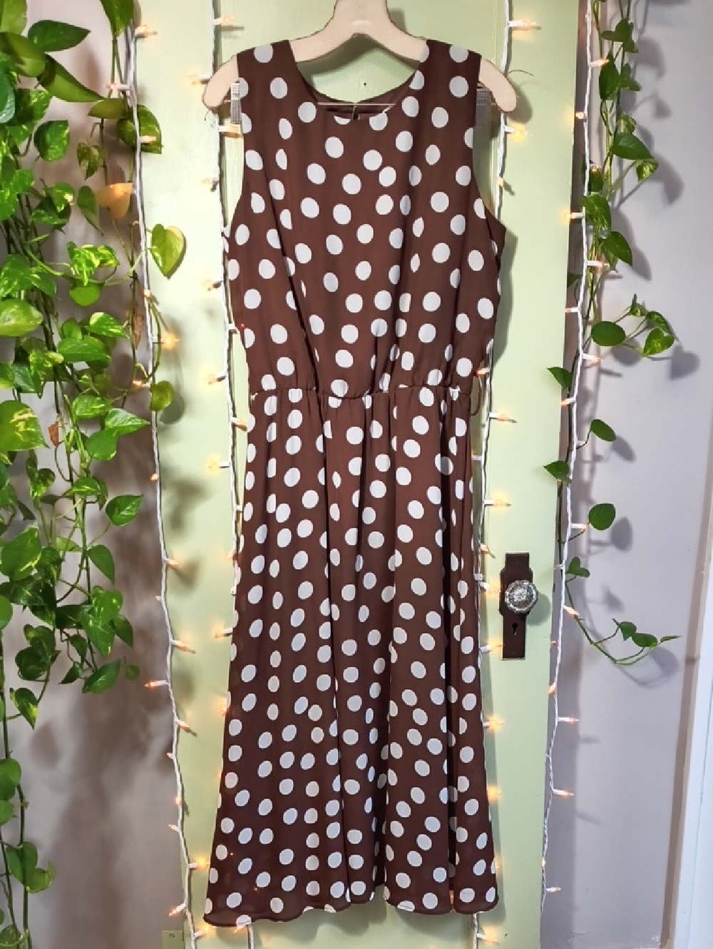 Women's Dress Barn Pretty Woman Brown White Polka Dot A Line Dress 12